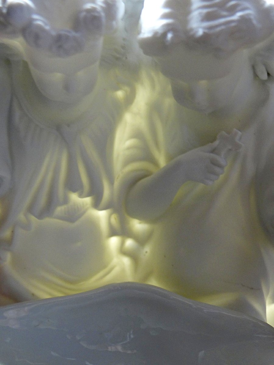 Fine Bisque Porcelain Holy Water Font With Two Angels, Antique, 1900-1930, Germany-photo-3
