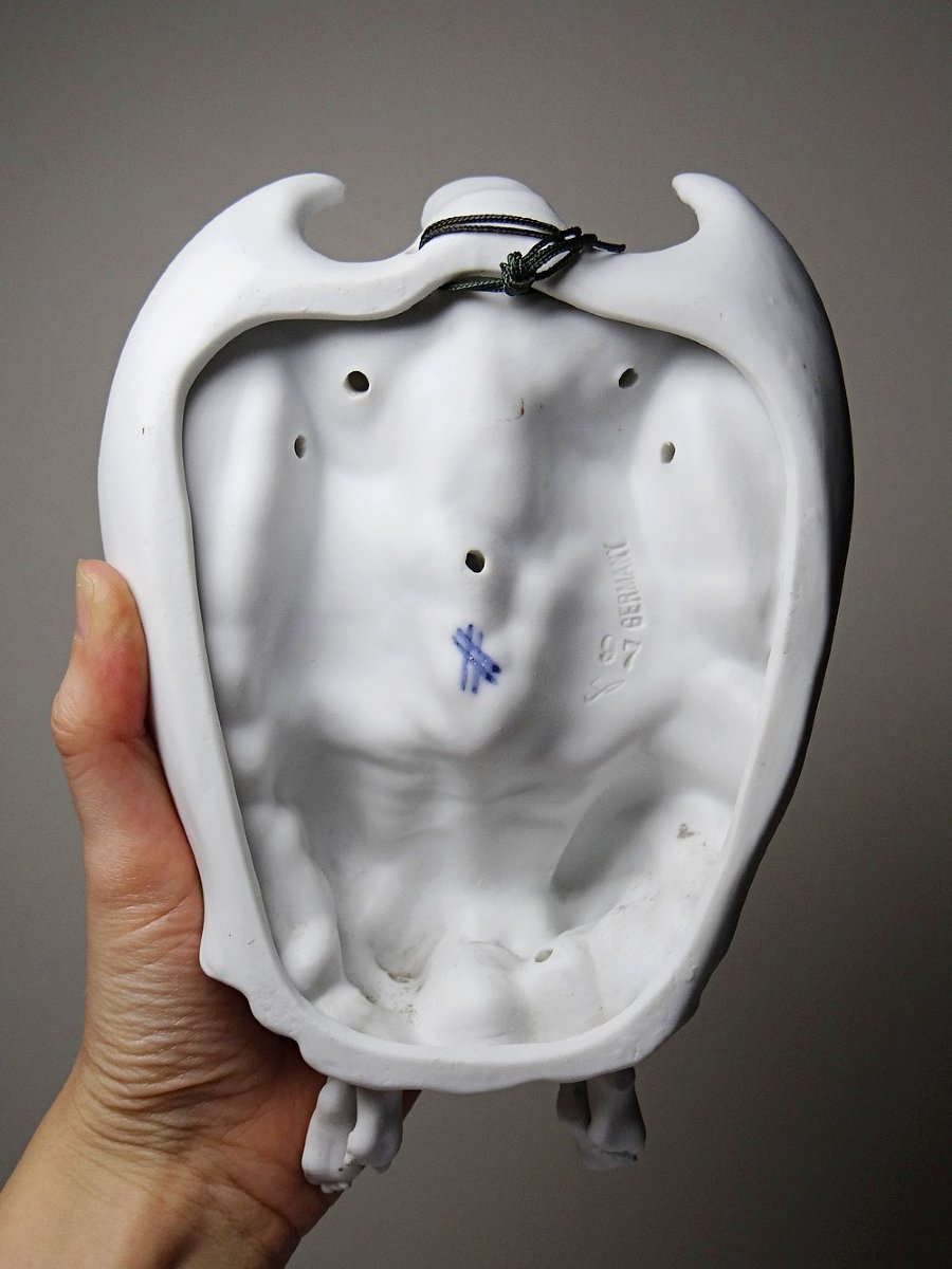 Fine Bisque Porcelain Holy Water Font With Two Angels, Antique, 1900-1930, Germany-photo-4