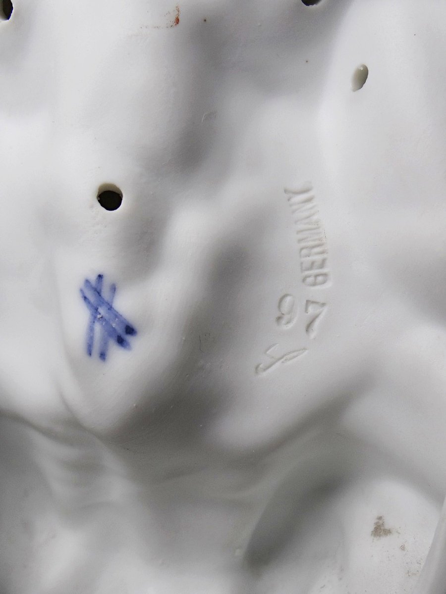 Fine Bisque Porcelain Holy Water Font With Two Angels, Antique, 1900-1930, Germany-photo-5