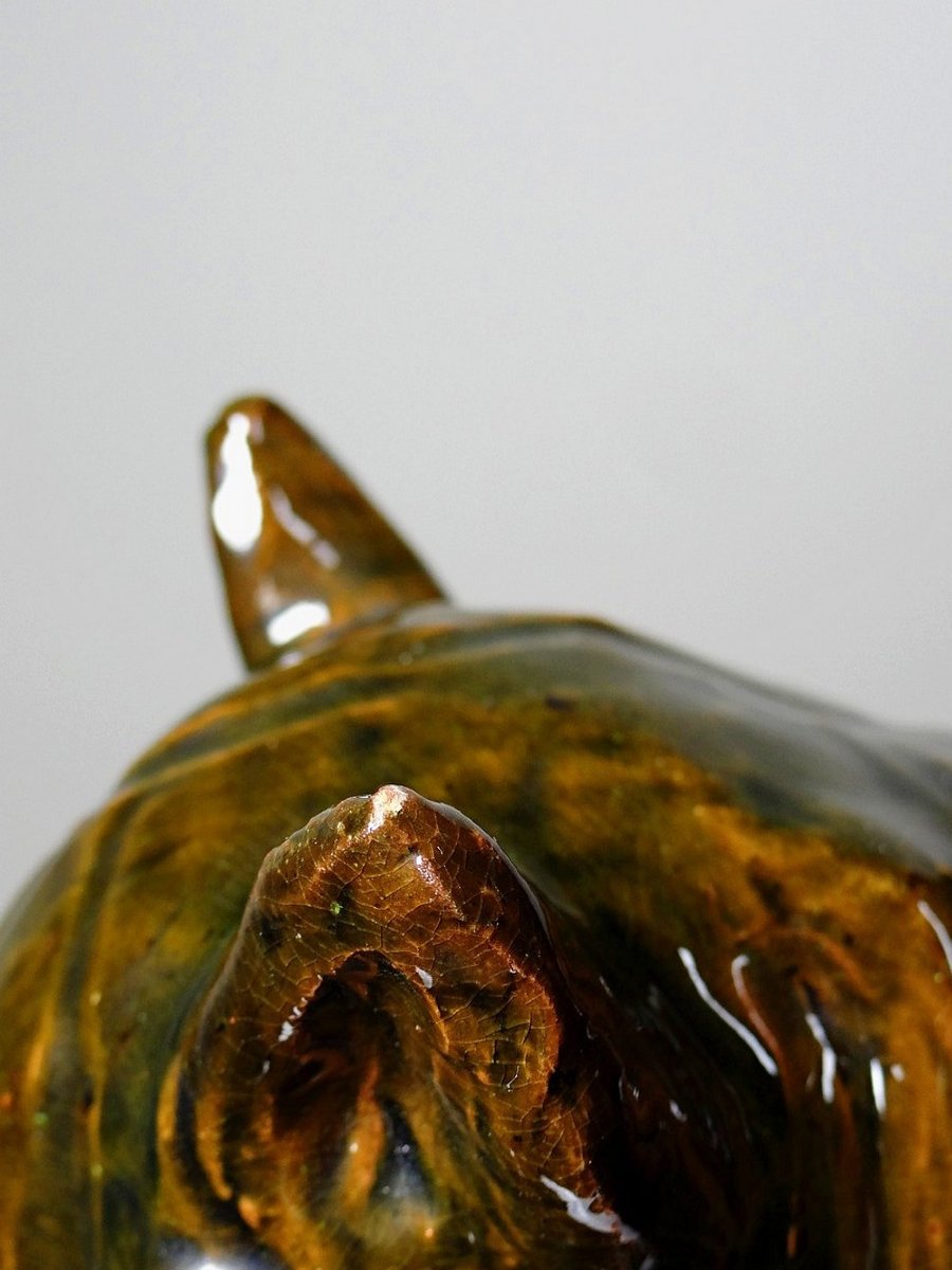 Vintage 1980s Glazed Terracotta Horse Or Chess Knight Head-photo-8