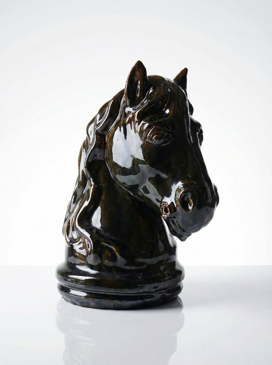 Vintage 1980s Glazed Terracotta Horse Or Chess Knight Head