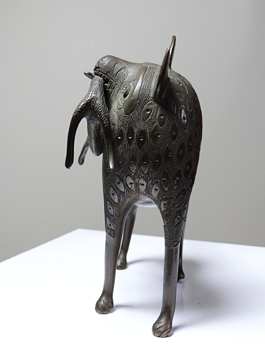 Sujet, lion, hyène, bête en Bronze du Bénin Dahomey Cotonou vintage/ancien-photo-2