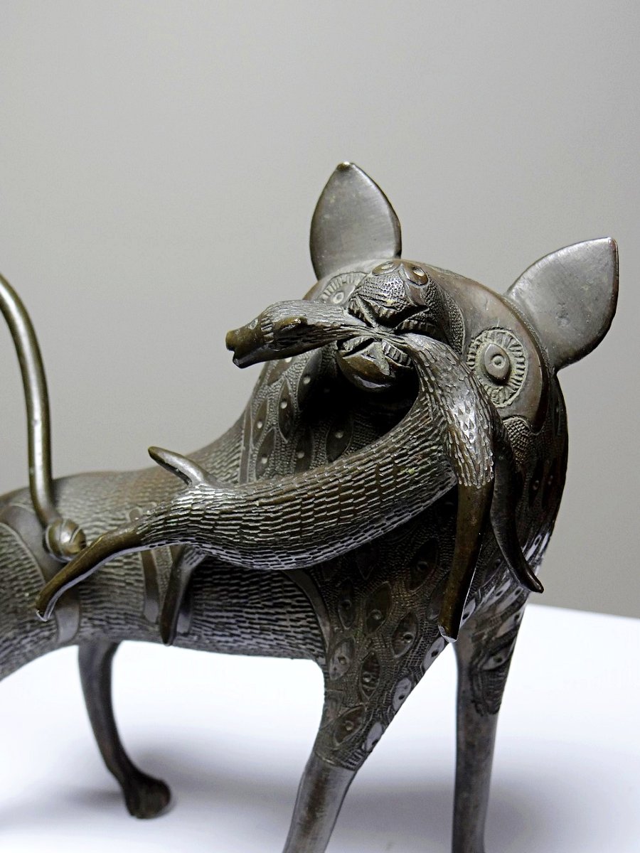 Sujet, lion, hyène, bête en Bronze du Bénin Dahomey Cotonou vintage/ancien-photo-3