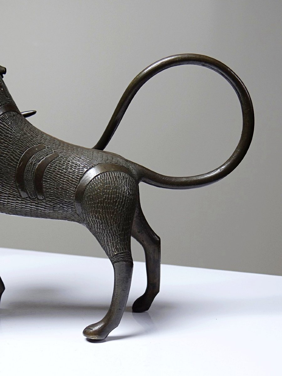 Sujet, lion, hyène, bête en Bronze du Bénin Dahomey Cotonou vintage/ancien-photo-4