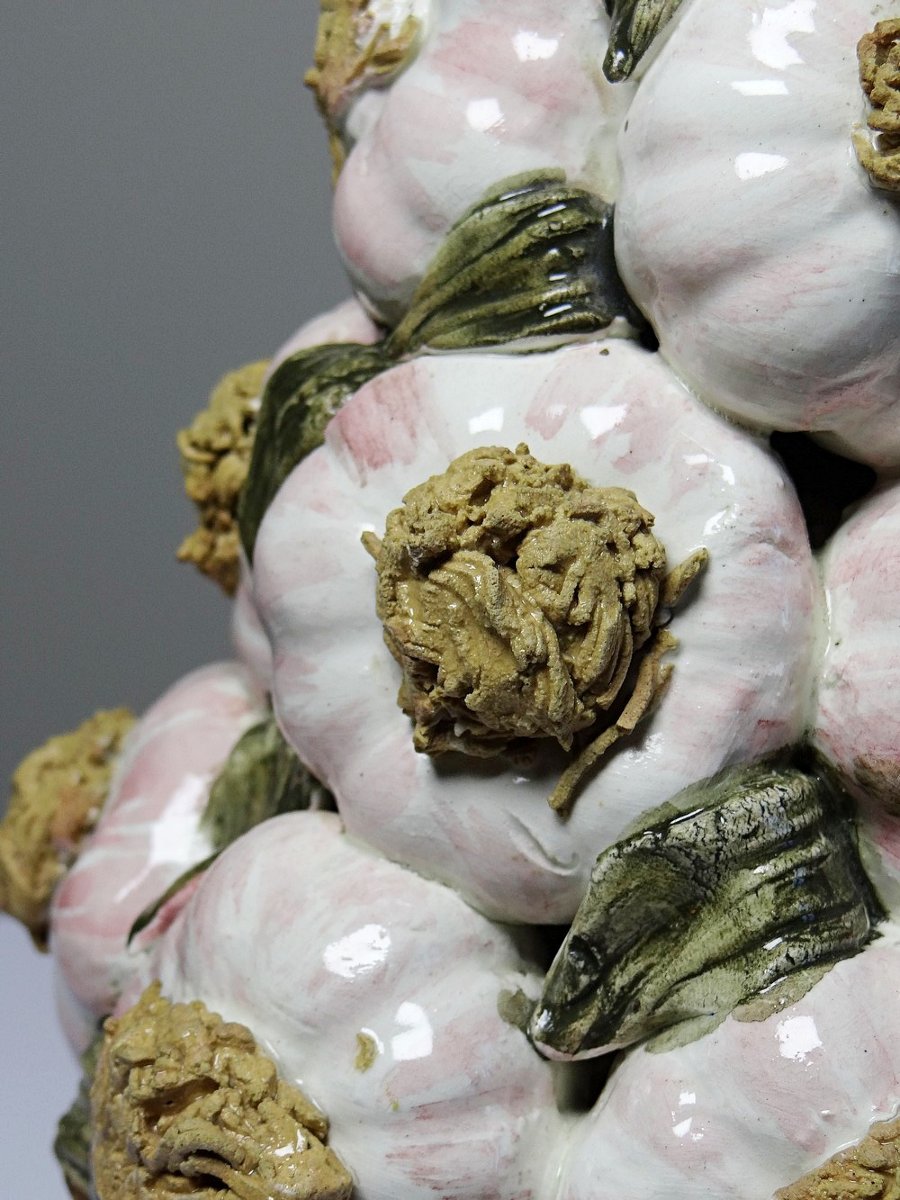 Vintage Trompe-l'oeil Pyramid Of Garlic In Glazed Ceramic, Manises, Spain, 1960-1970-photo-2