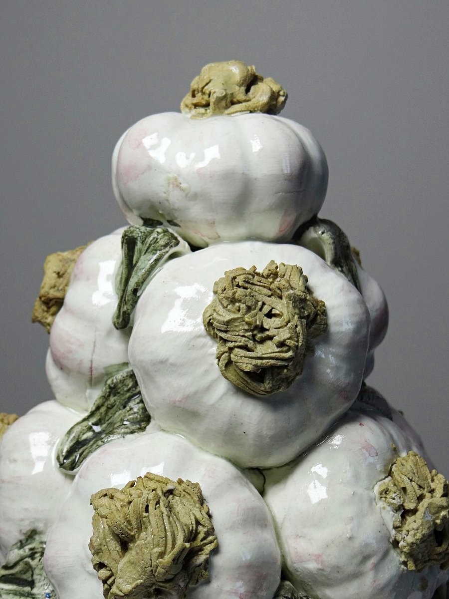 Vintage Trompe-l'oeil Pyramid Of Garlic In Glazed Ceramic, Manises, Spain, 1960-1970-photo-4