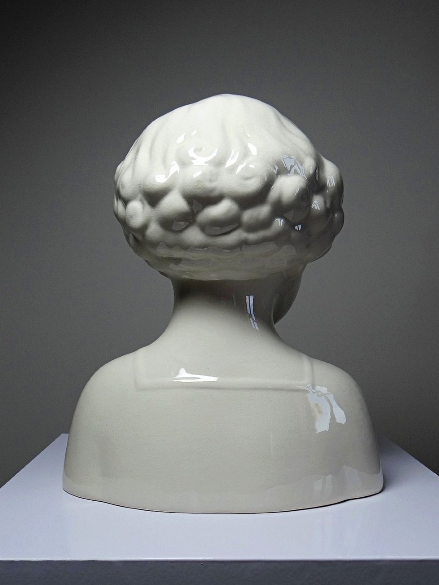 Rare grand buste en faïence de Sarreguemines Art Déco ancien-photo-4