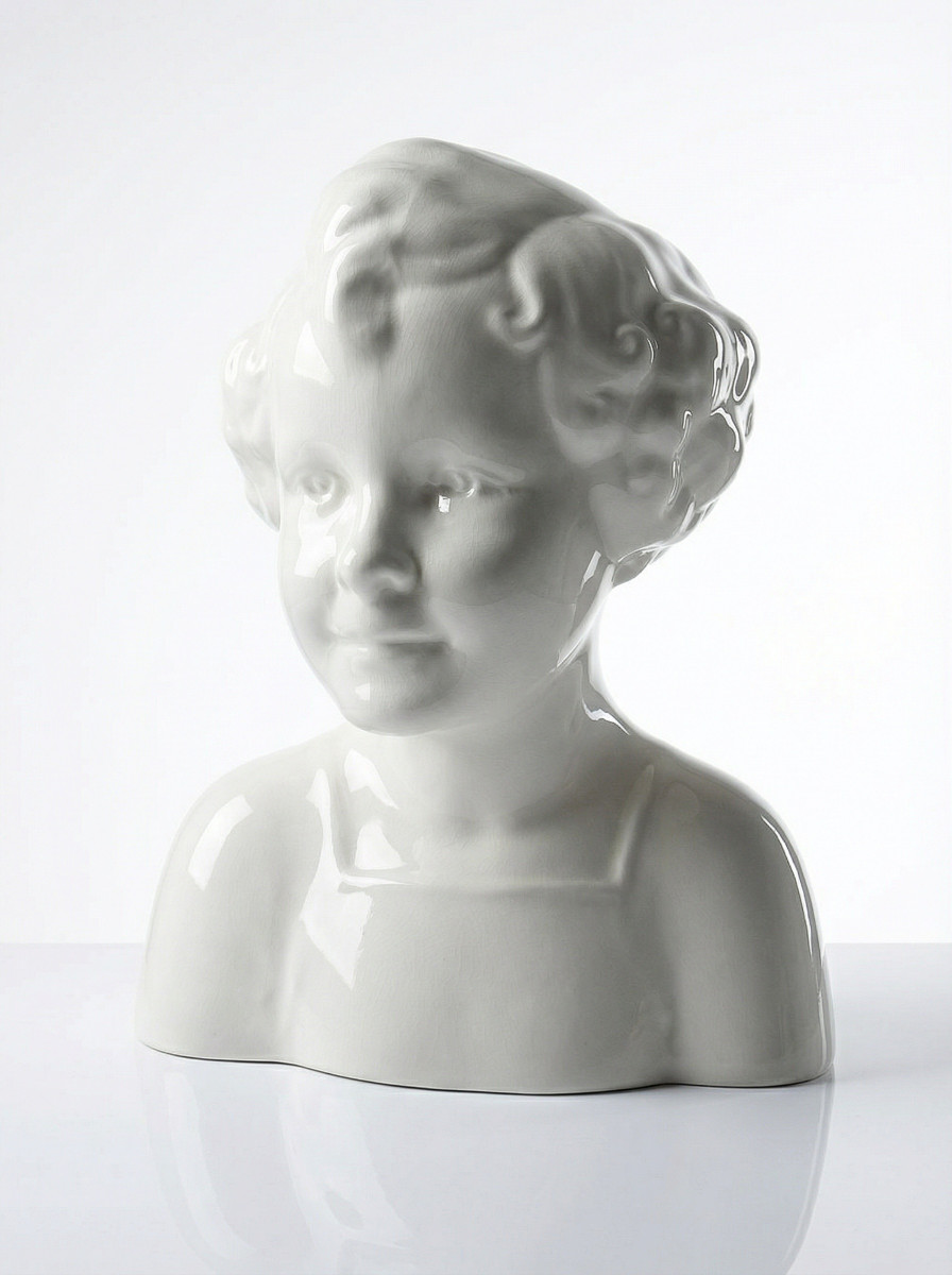 Rare grand buste en faïence de Sarreguemines Art Déco ancien