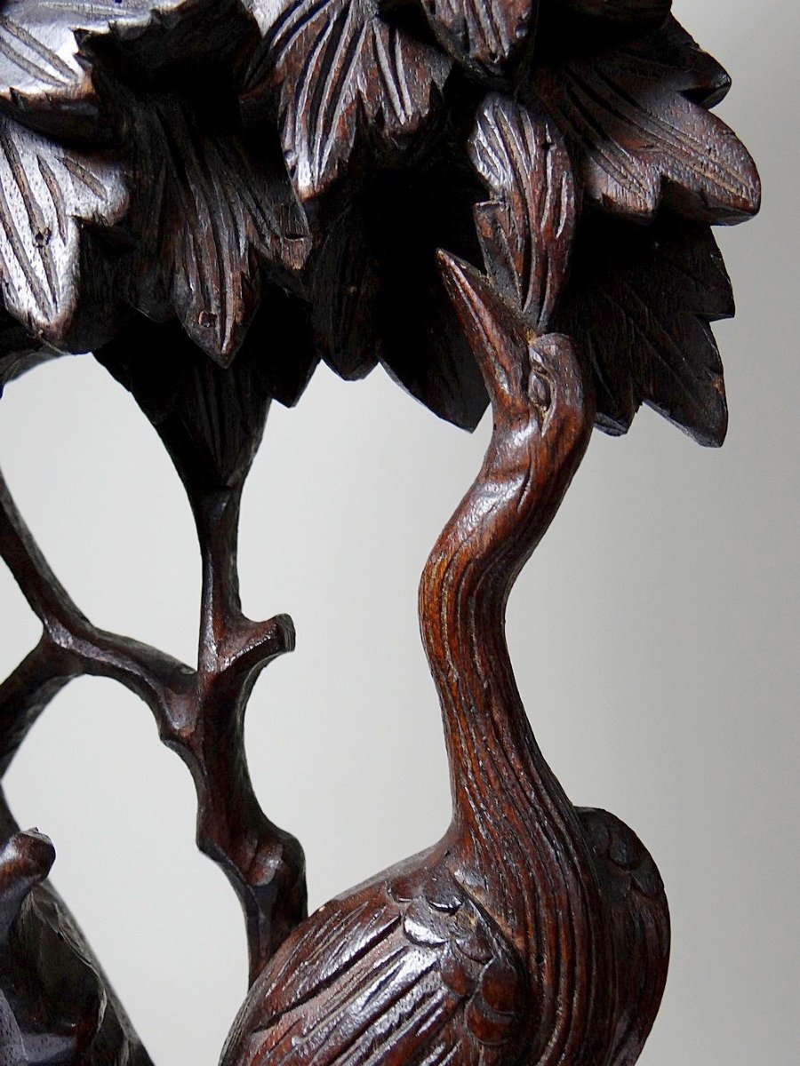 Large 19th-century Asian Carved Wood Table Screen Panel-photo-2