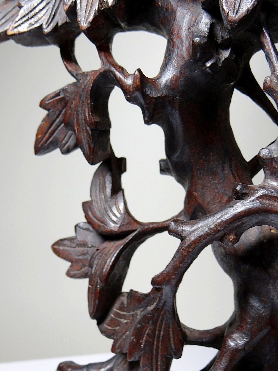 Large 19th-century Asian Carved Wood Table Screen Panel-photo-3