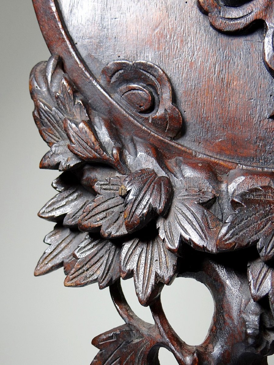 Large 19th-century Asian Carved Wood Table Screen Panel-photo-4