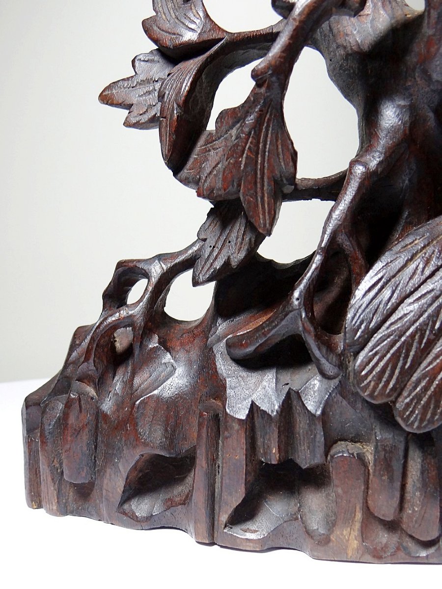 Large 19th-century Asian Carved Wood Table Screen Panel-photo-5