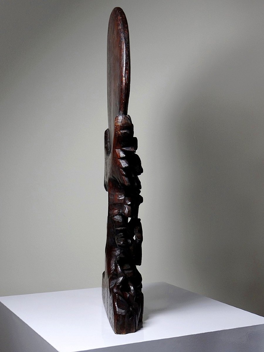 Large 19th-century Asian Carved Wood Table Screen Panel-photo-6