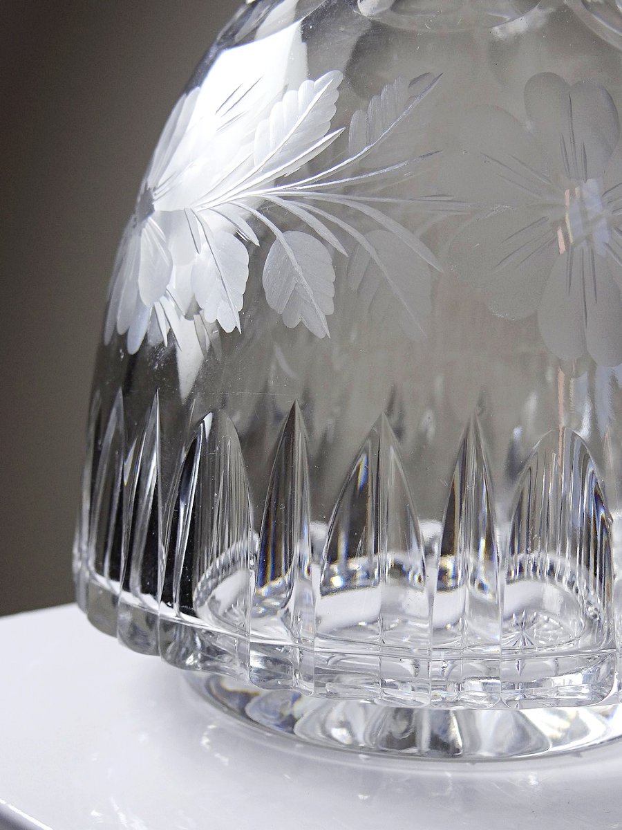 Antique Cut And Chiseled Crystal Decanter With Floral Decoration, Bohemia, 19th-20th Century-photo-7