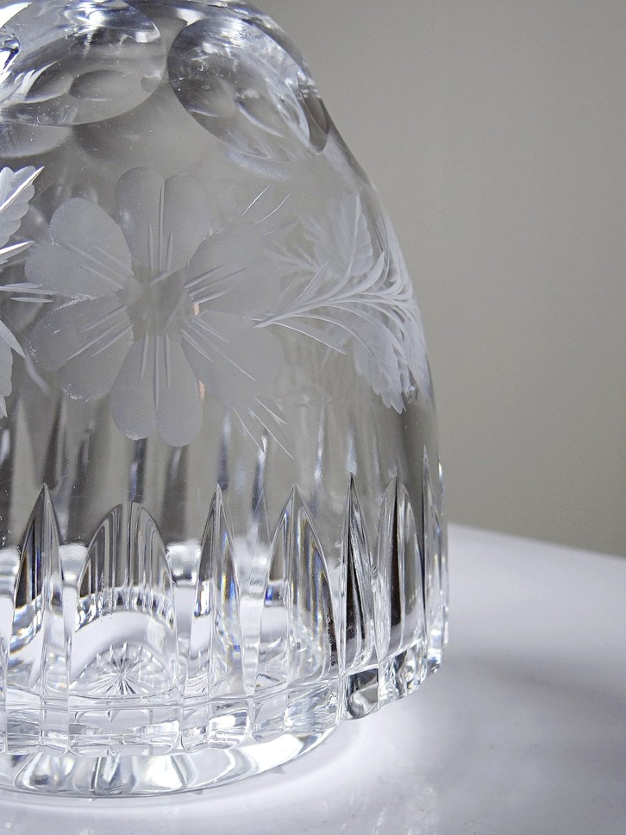 Antique Cut And Chiseled Crystal Decanter With Floral Decoration, Bohemia, 19th-20th Century-photo-8