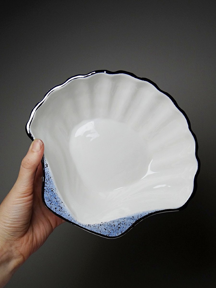 Rare Large Vintage 80s Christian Dior Ceramic Scallop Shell Trinket Tray-photo-2