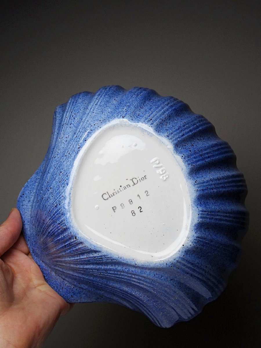 Rare Large Vintage 80s Christian Dior Ceramic Scallop Shell Trinket Tray-photo-2