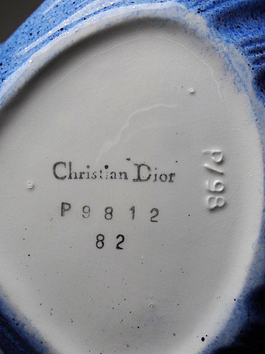 Rare Large Vintage 80s Christian Dior Ceramic Scallop Shell Trinket Tray-photo-3