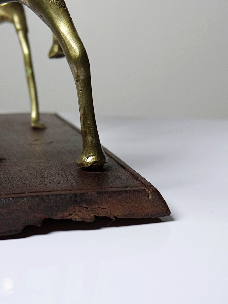 Bronze du Dahomey, Bénin Afrique, vintage/ancien XXe "Le chasseur et la bête"-photo-3