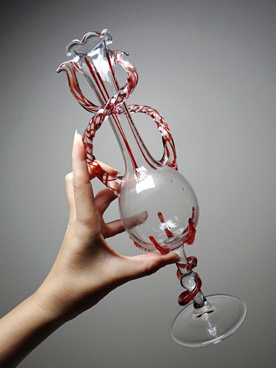 Vase soliflore verre soufflé Vénitien Murano vintage 50-60 Filigrana/Zanfirico-photo-4