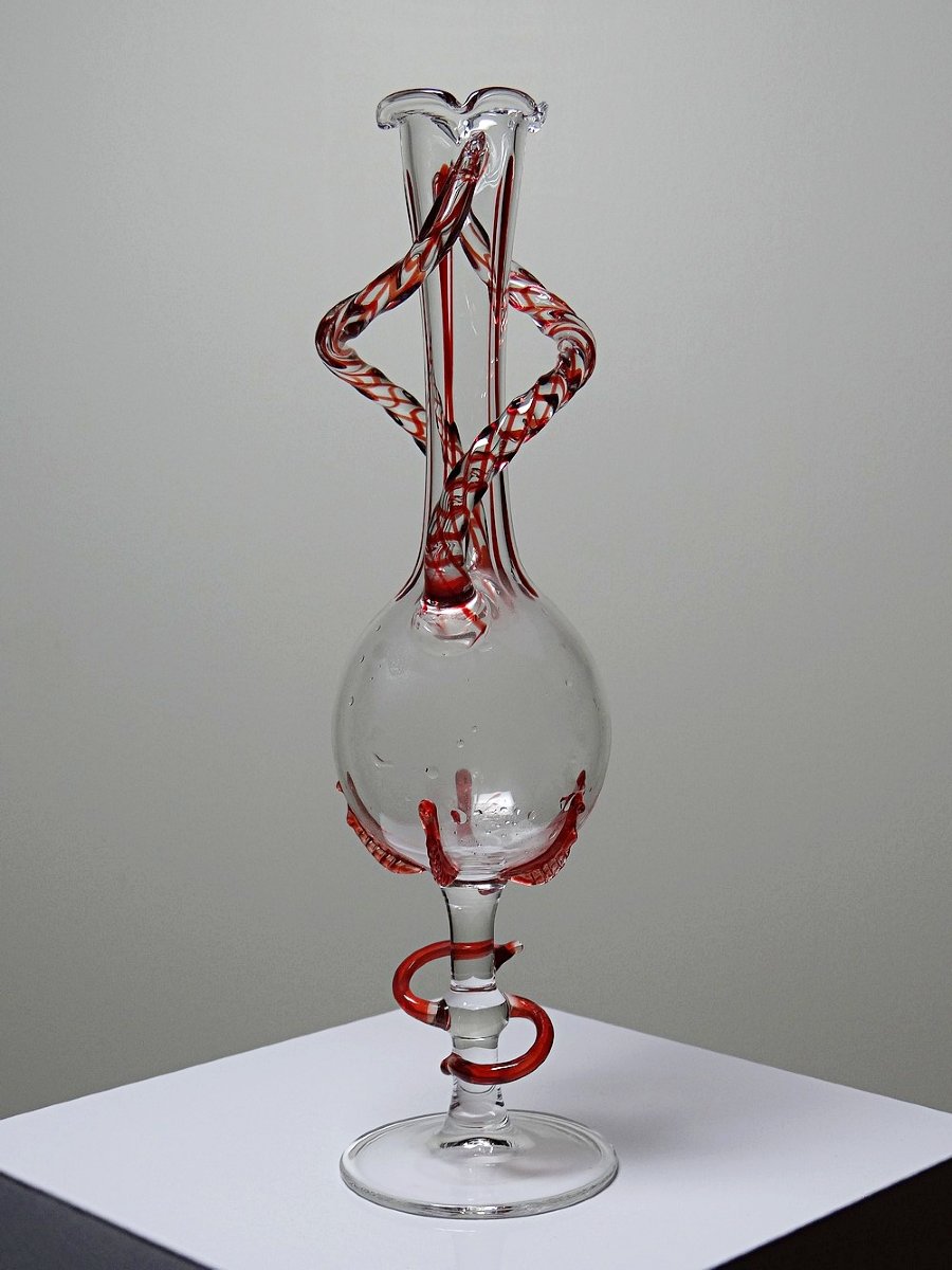 Vase soliflore verre soufflé Vénitien Murano vintage 50-60 Filigrana/Zanfirico-photo-2