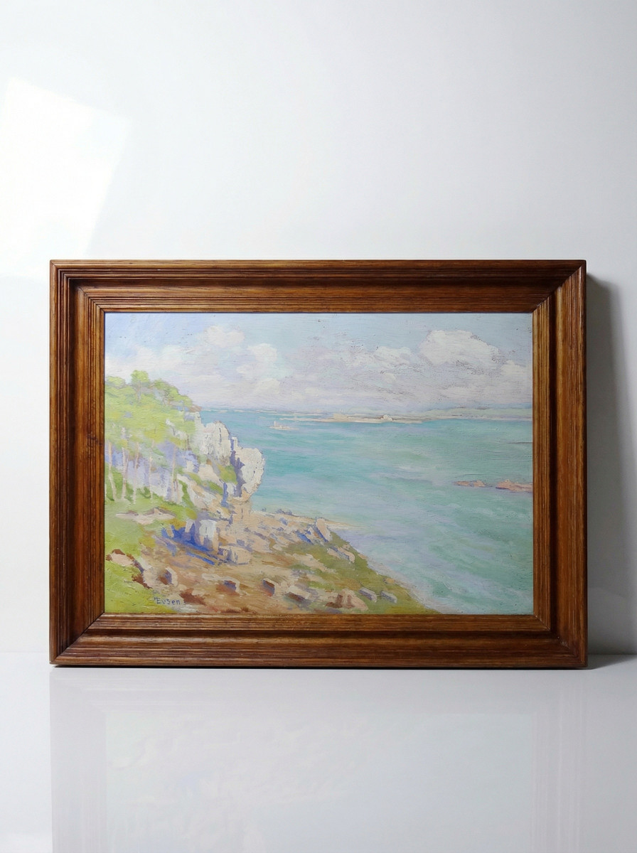 Large Seascape With Cliffs, Oil On Framed Panel, By Paul Ruben (1882-1955)
