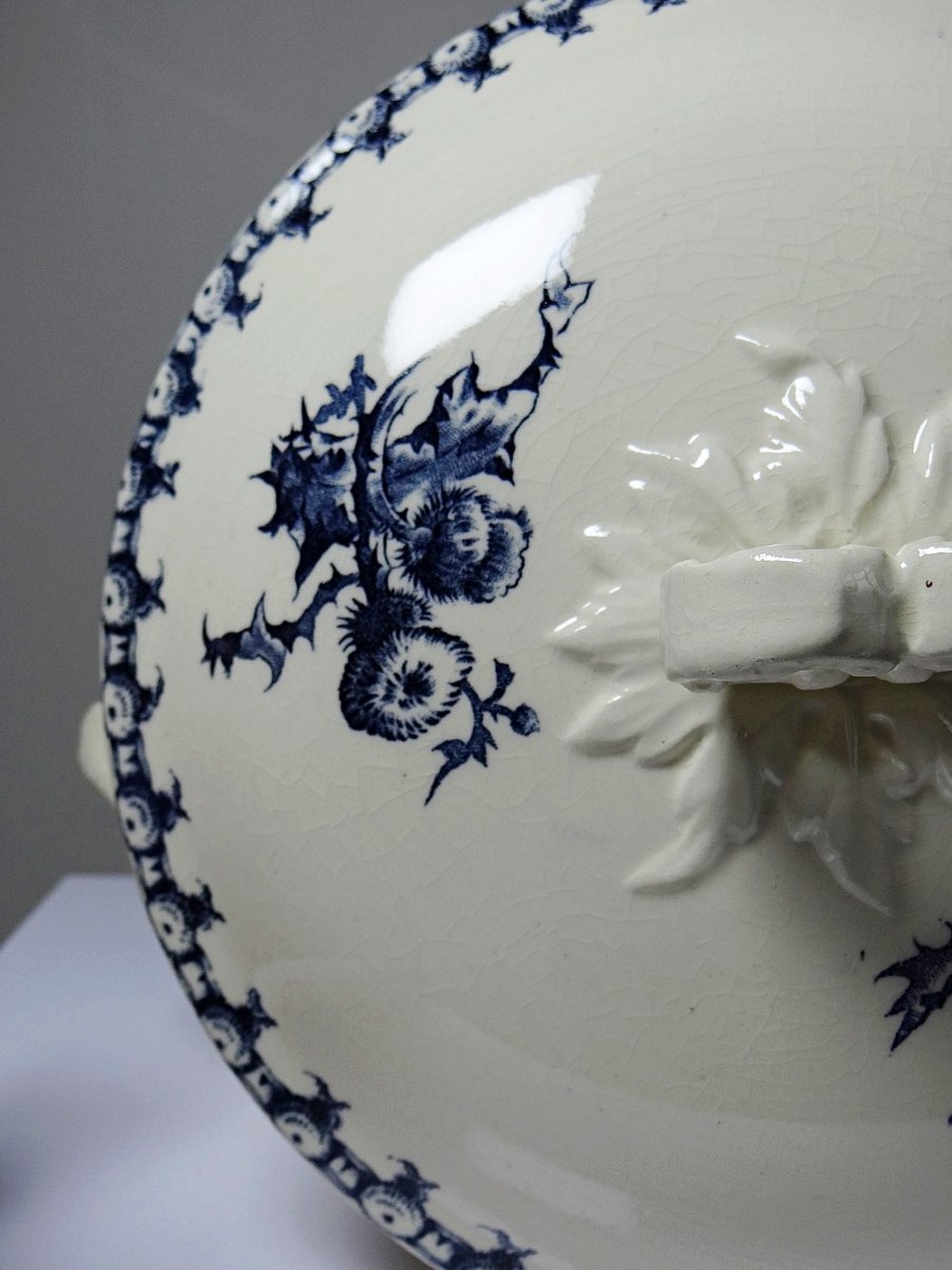 Soupière ancienne 1890-1910 porcelaine opaque terre de fer Gien modèle Chardons-photo-5