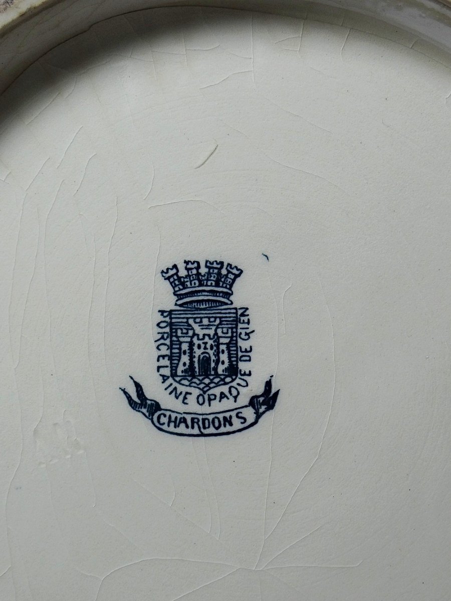 Soupière ancienne 1890-1910 porcelaine opaque terre de fer Gien modèle Chardons-photo-8