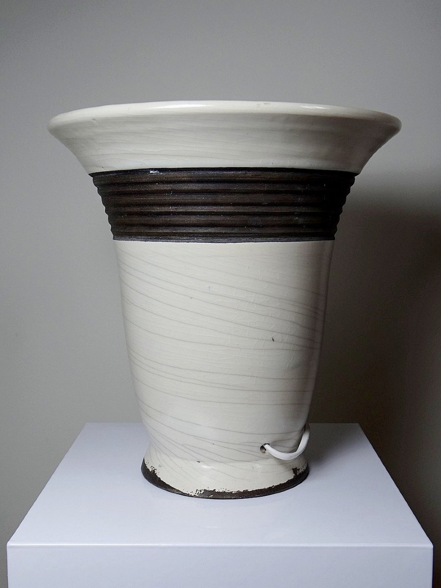 Grande lampe moderne Raku beige et brun Keramos Sèvres - René Hénon [...]-photo-1