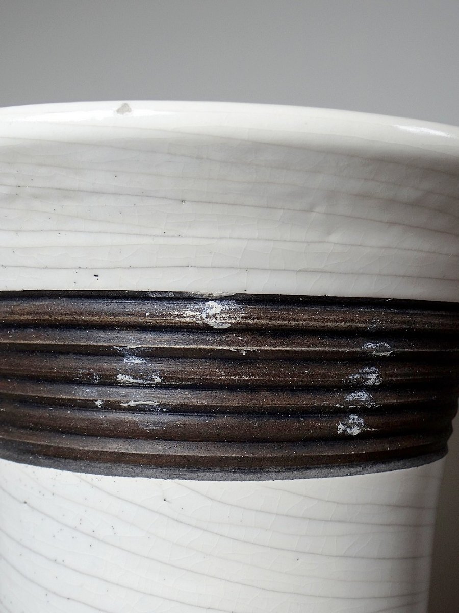 Grande lampe moderne Raku beige et brun Keramos Sèvres - René Hénon [...]-photo-2