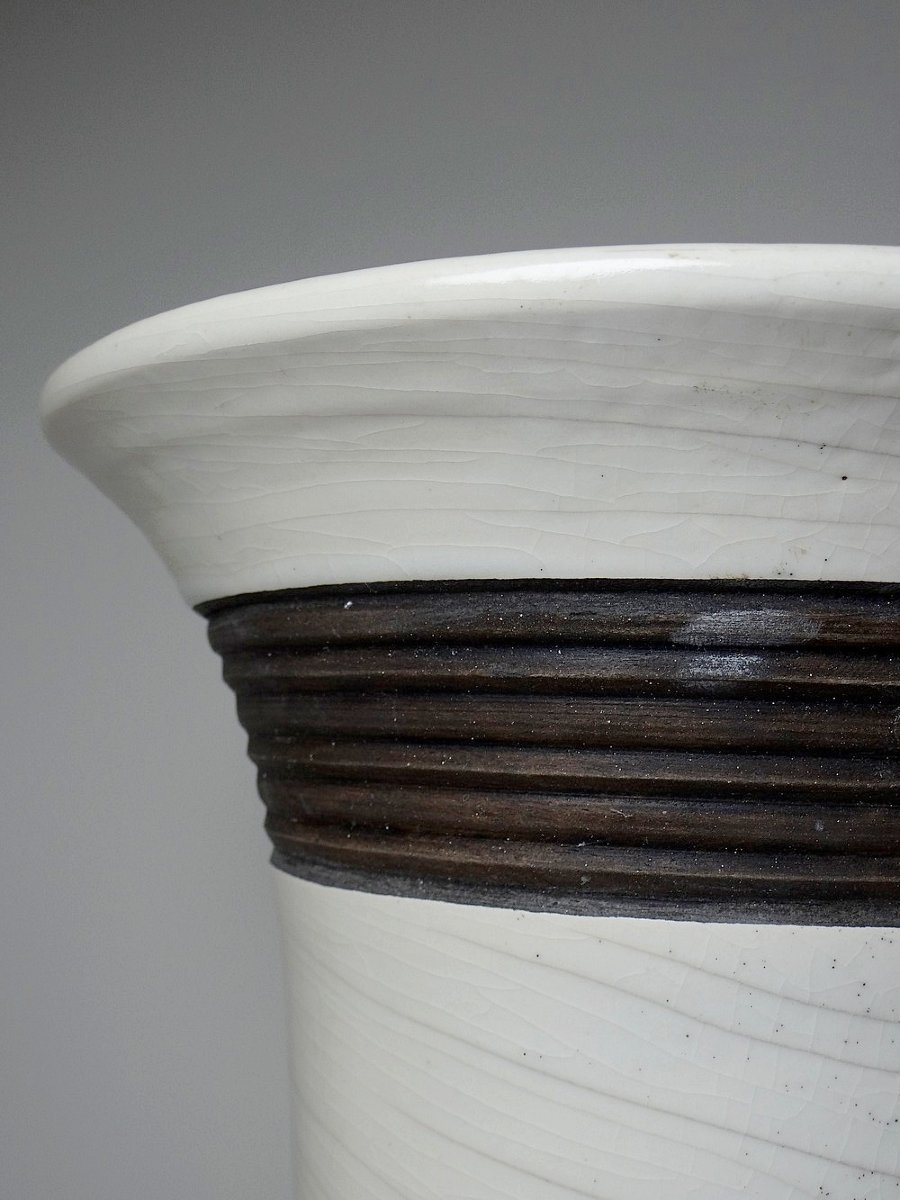 Grande lampe moderne Raku beige et brun Keramos Sèvres - René Hénon [...]-photo-4