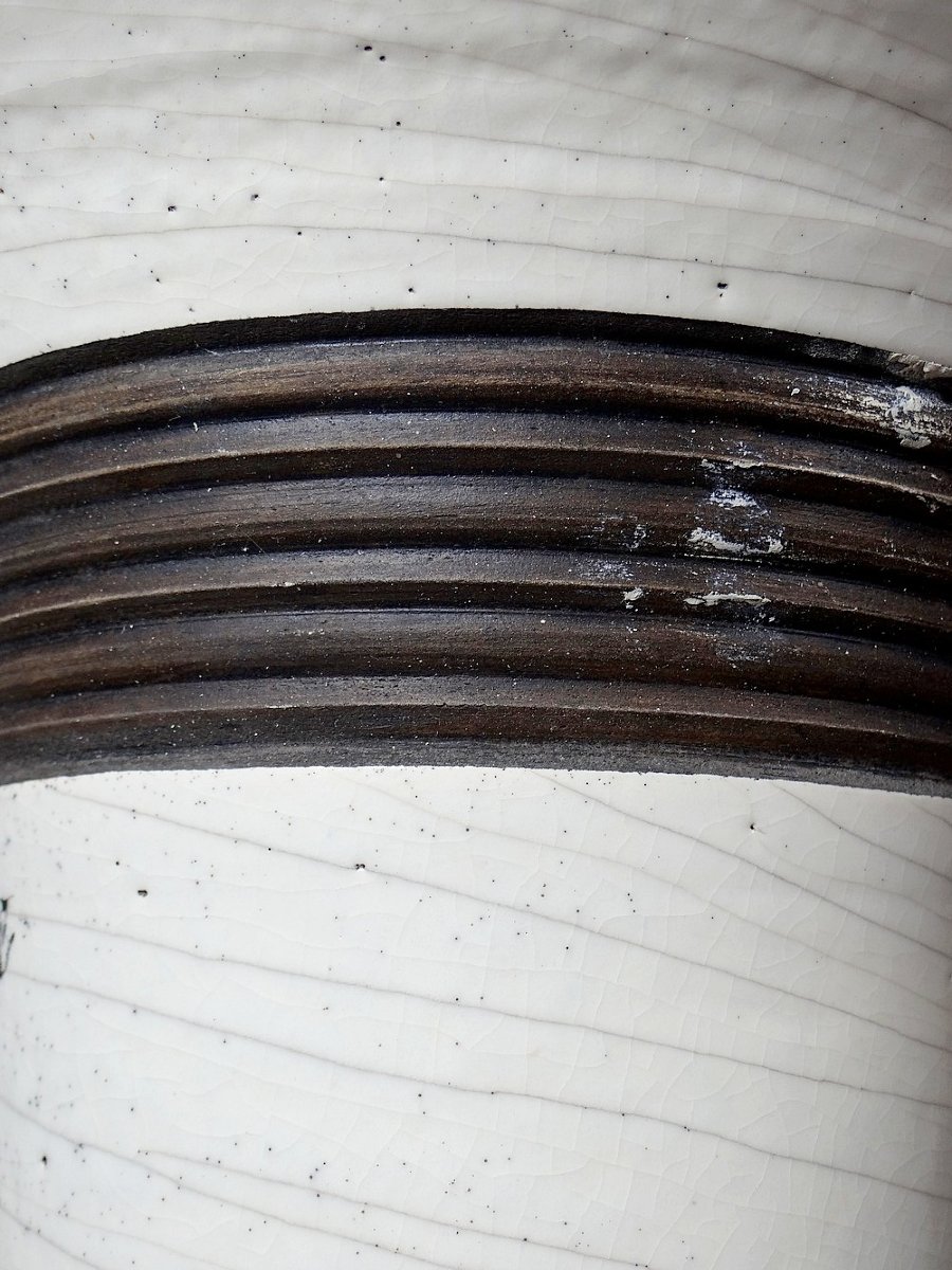 Grande lampe moderne Raku beige et brun Keramos Sèvres - René Hénon [...]-photo-5