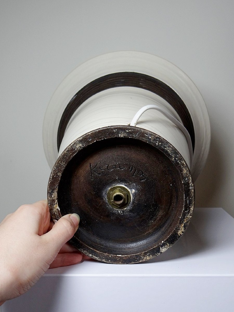 Grande lampe moderne Raku beige et brun Keramos Sèvres - René Hénon [...]-photo-7