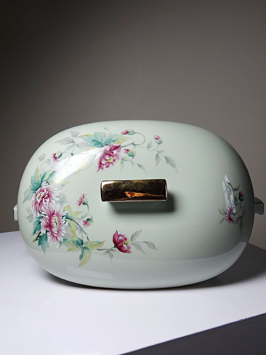 Soupière style art déco décor floral porcelaine Céladon vintage Limoges France-photo-1