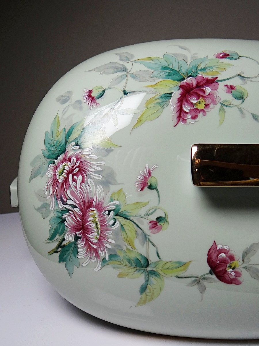Soupière style art déco décor floral porcelaine Céladon vintage Limoges France-photo-2