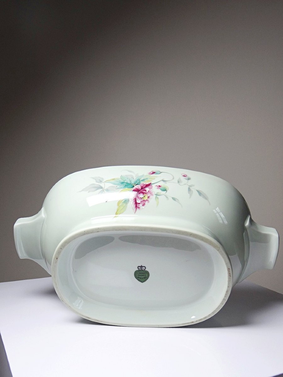 Soupière style art déco décor floral porcelaine Céladon vintage Limoges France-photo-5