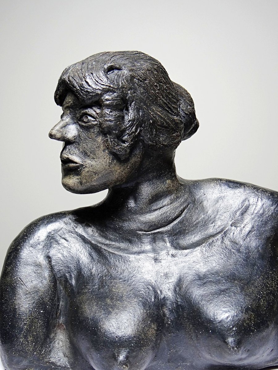 20th-century Ceramic Bust Of A Woman, Signed Handcrafted Work Of Art-photo-4