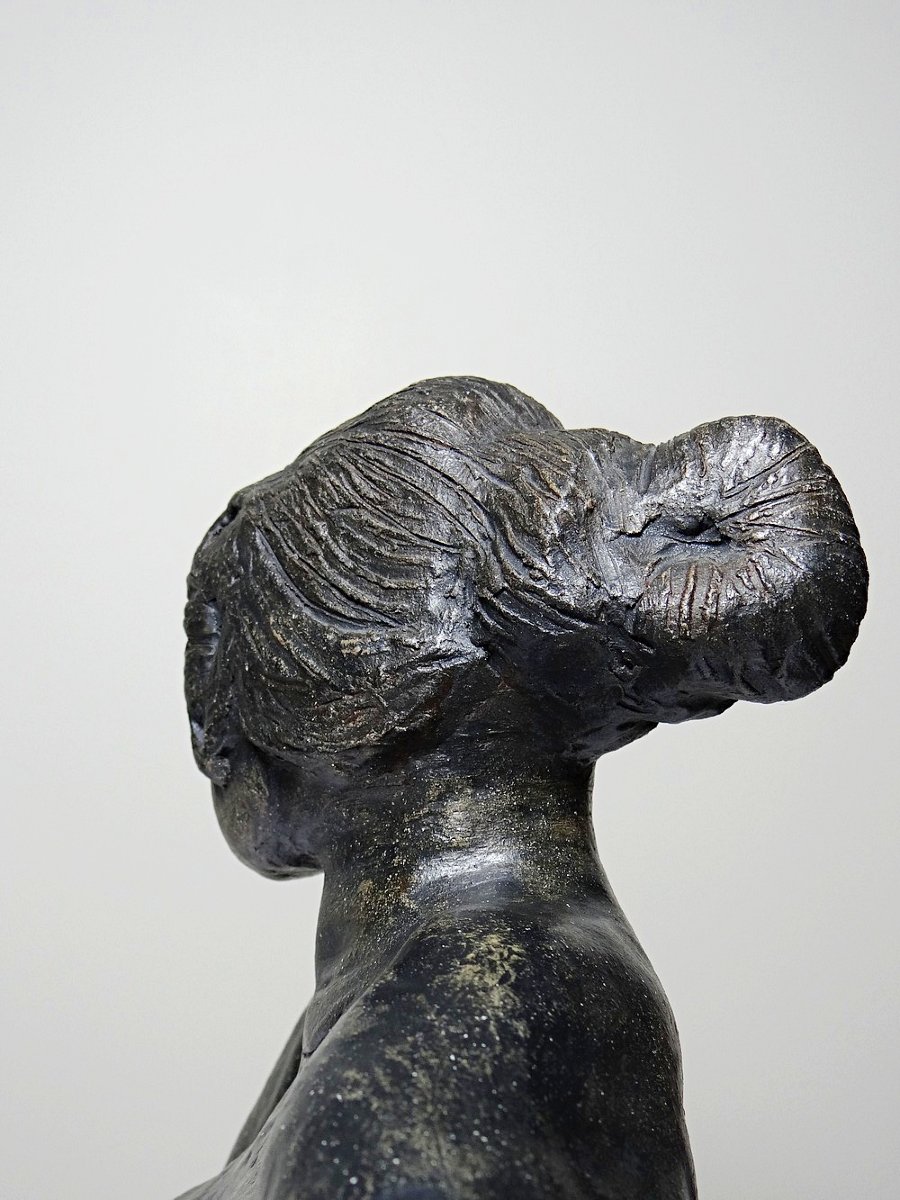 20th-century Ceramic Bust Of A Woman, Signed Handcrafted Work Of Art-photo-5