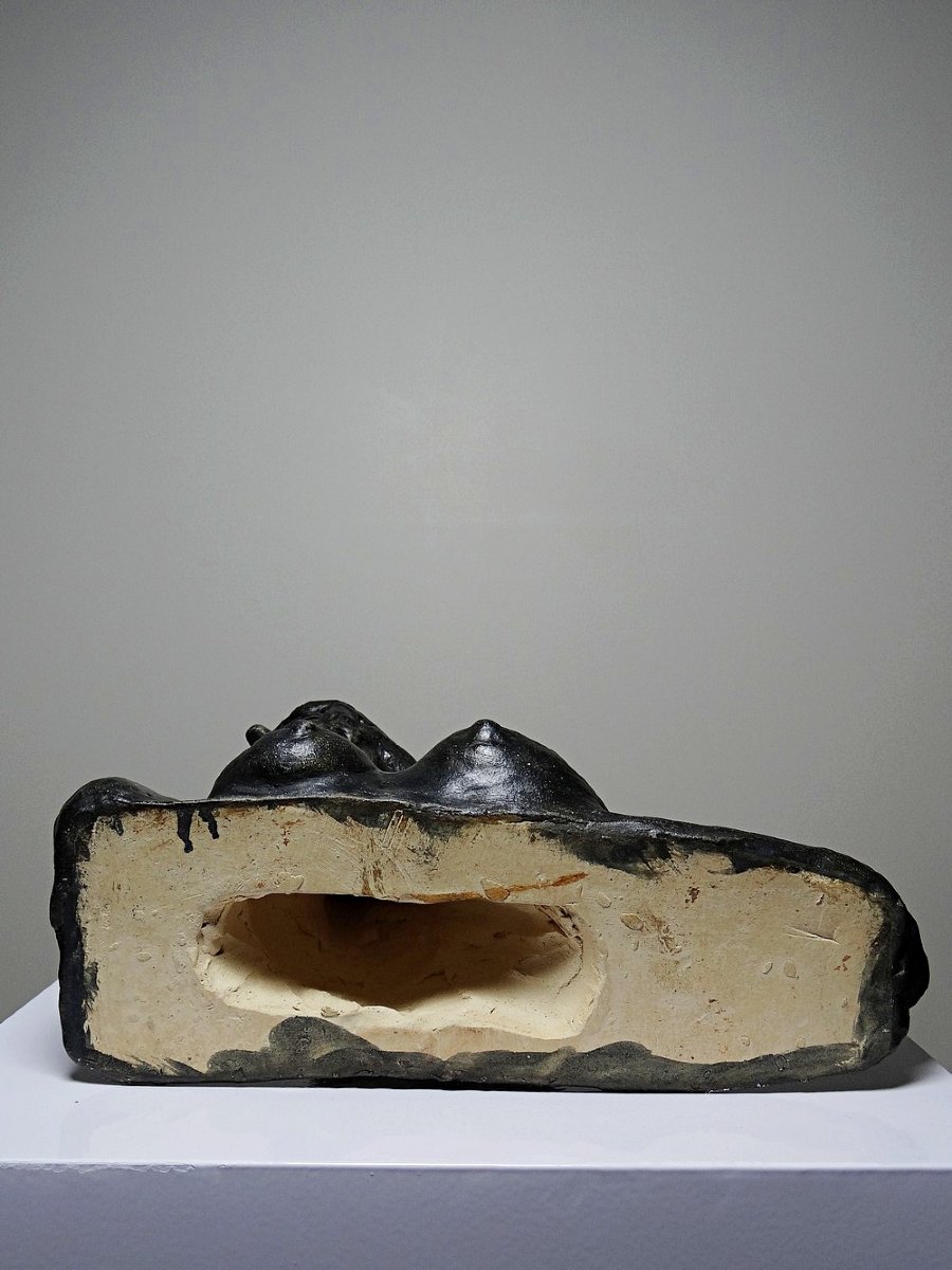 20th-century Ceramic Bust Of A Woman, Signed Handcrafted Work Of Art-photo-8