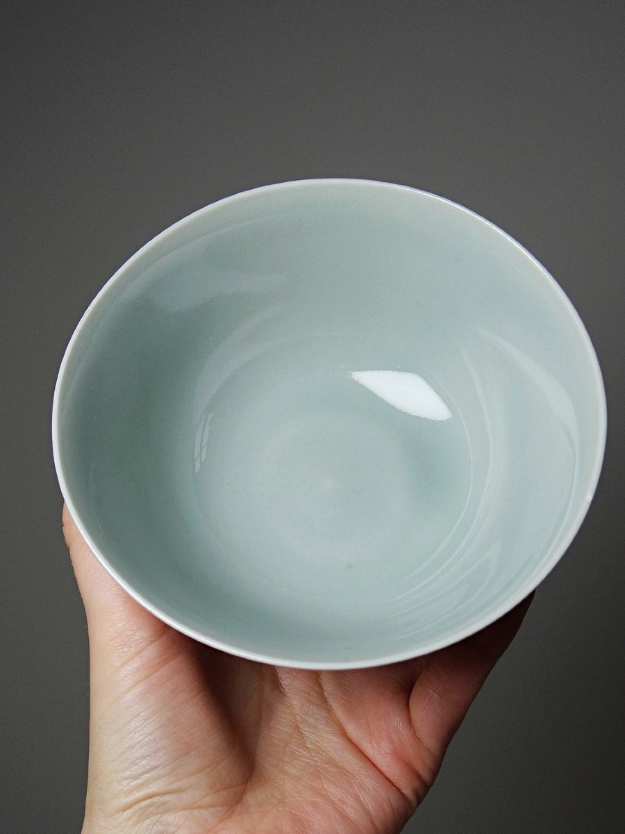 4 Bols à riz chinois porcelaine céladon vintages années 70-80 reliefs carpes koï-photo-1