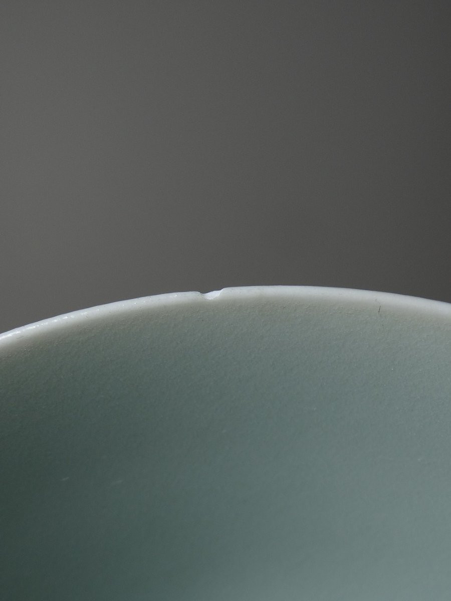 4 Bols à riz chinois porcelaine céladon vintages années 70-80 reliefs carpes koï-photo-5