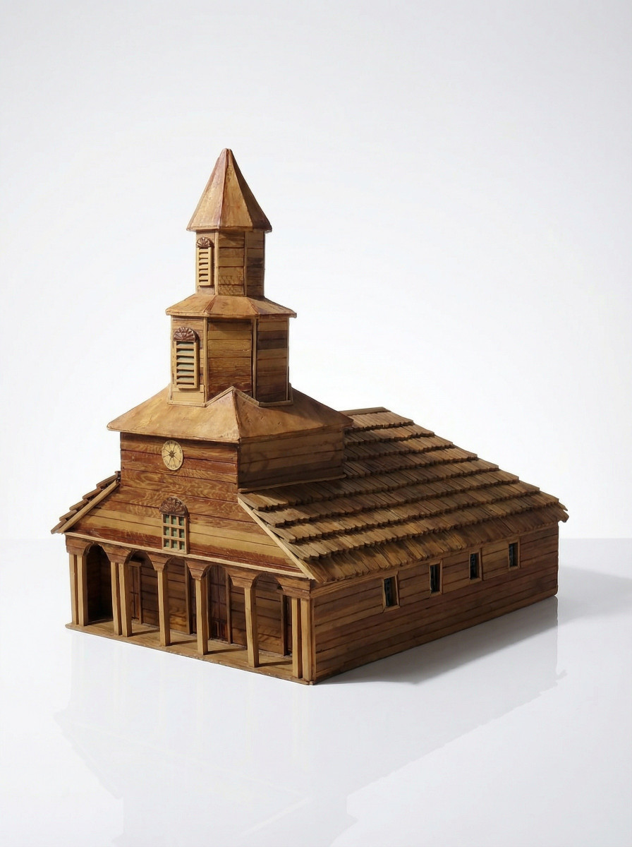 Vintage Wooden Church Model From The 1950s-1970s "iglesia Nercon Chiloe Chile"