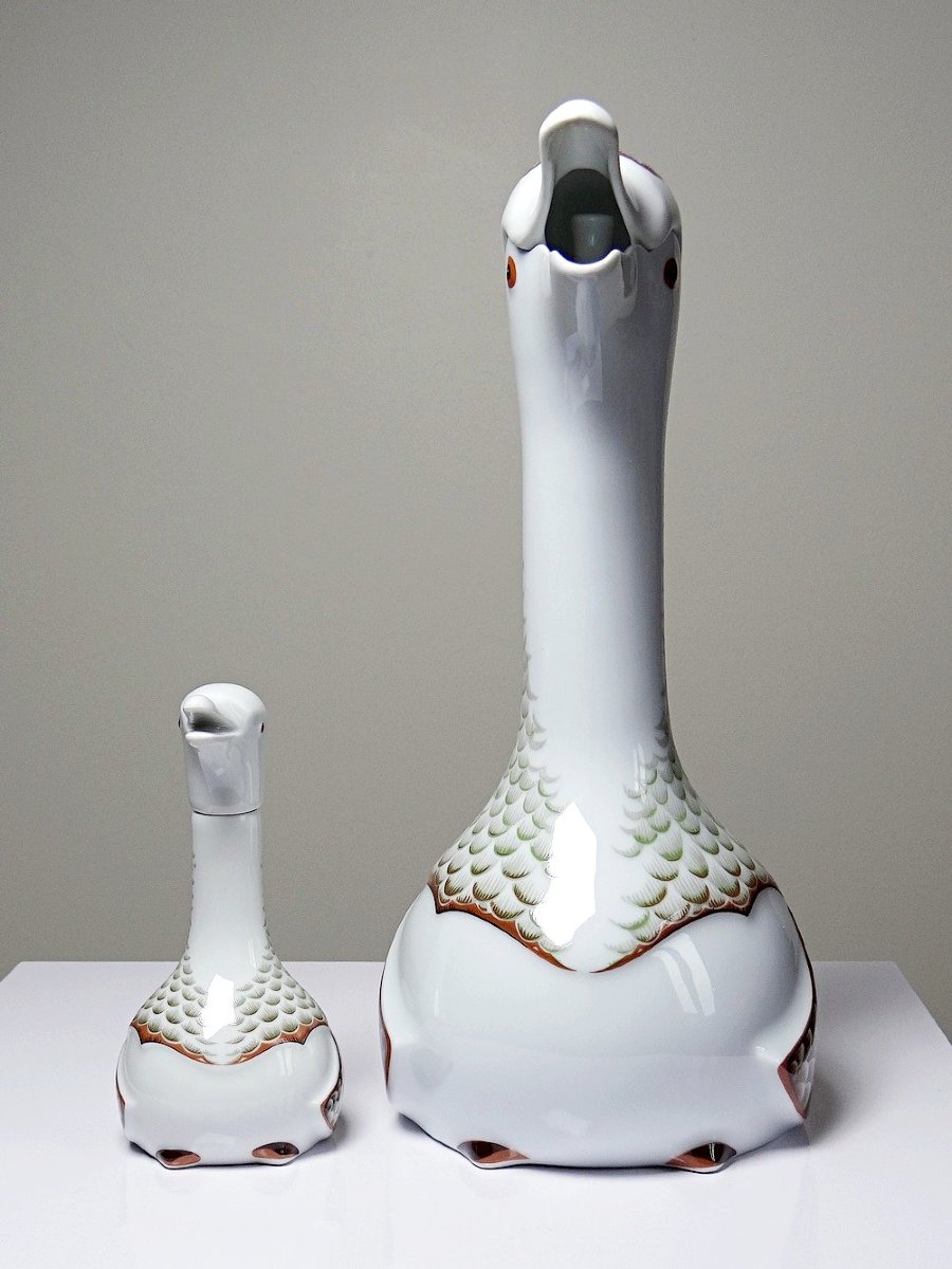 Vintage 80s Haviland Castel Carafe And Miniature Bottle Set, After Sandoz For Chabot-photo-2