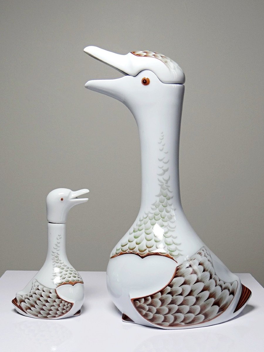 Vintage 80s Haviland Castel Carafe And Miniature Bottle Set, After Sandoz For Chabot-photo-3