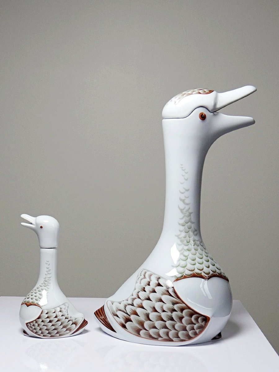 Vintage 80s Haviland Castel Carafe And Miniature Bottle Set, After Sandoz For Chabot-photo-4