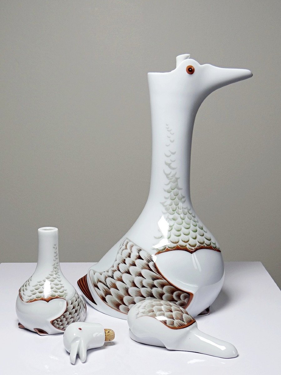 Vintage 80s Haviland Castel Carafe And Miniature Bottle Set, After Sandoz For Chabot-photo-5