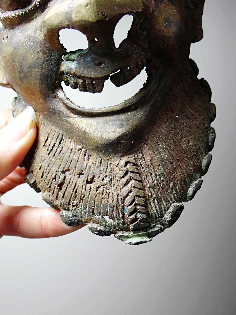 Vintage African Lost-wax Bronze Mask From Bamoun, Cameroon, 20th Century -photo-6