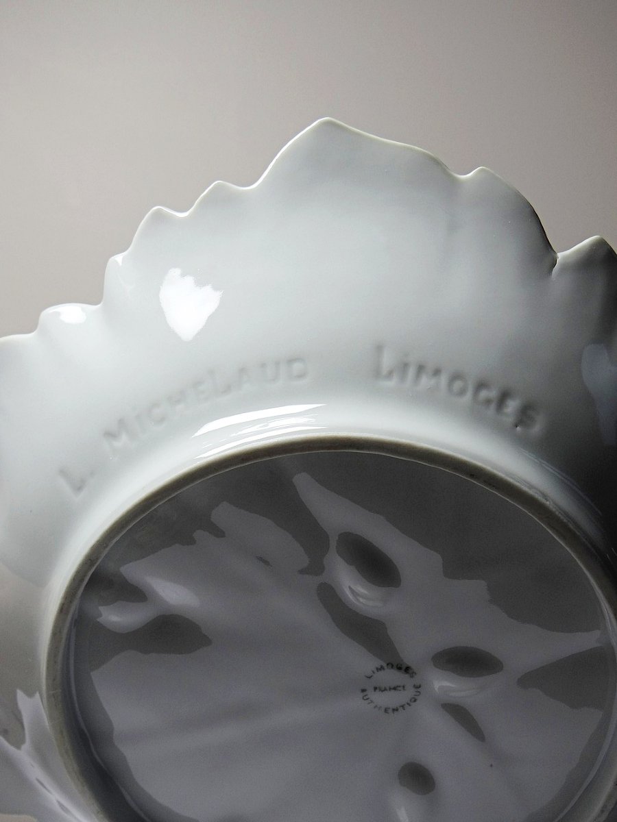 Large Celadon Porcelain Vine Leaf Bowl By L. Michelaud, Limoges, 1930-1950-photo-4