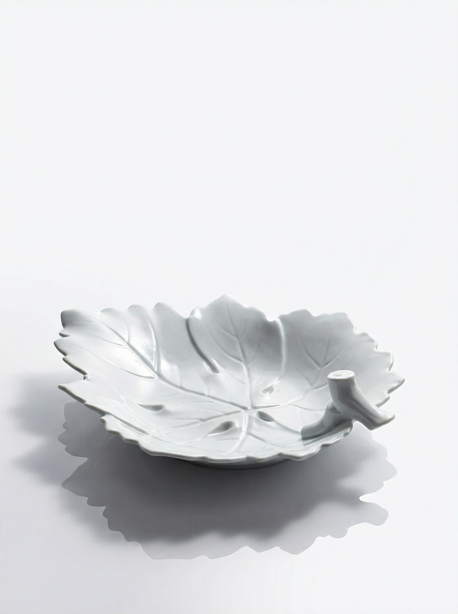 Large Celadon Porcelain Vine Leaf Bowl By L. Michelaud, Limoges, 1930-1950