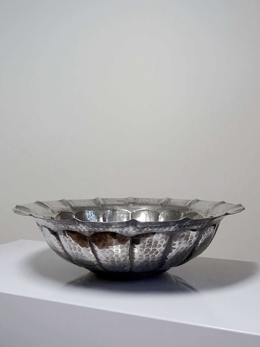 Large Basin/bowl, Bowl, Olri Italy Vintage 1950s Silver Plated Hammered-photo-2